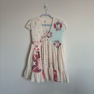 Women’s Boho Floral Patchwork Mini Shift Dress